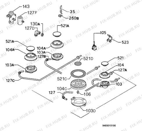 Взрыв-схема плиты (духовки) Electrolux EHG65W - Схема узла Functional parts 267